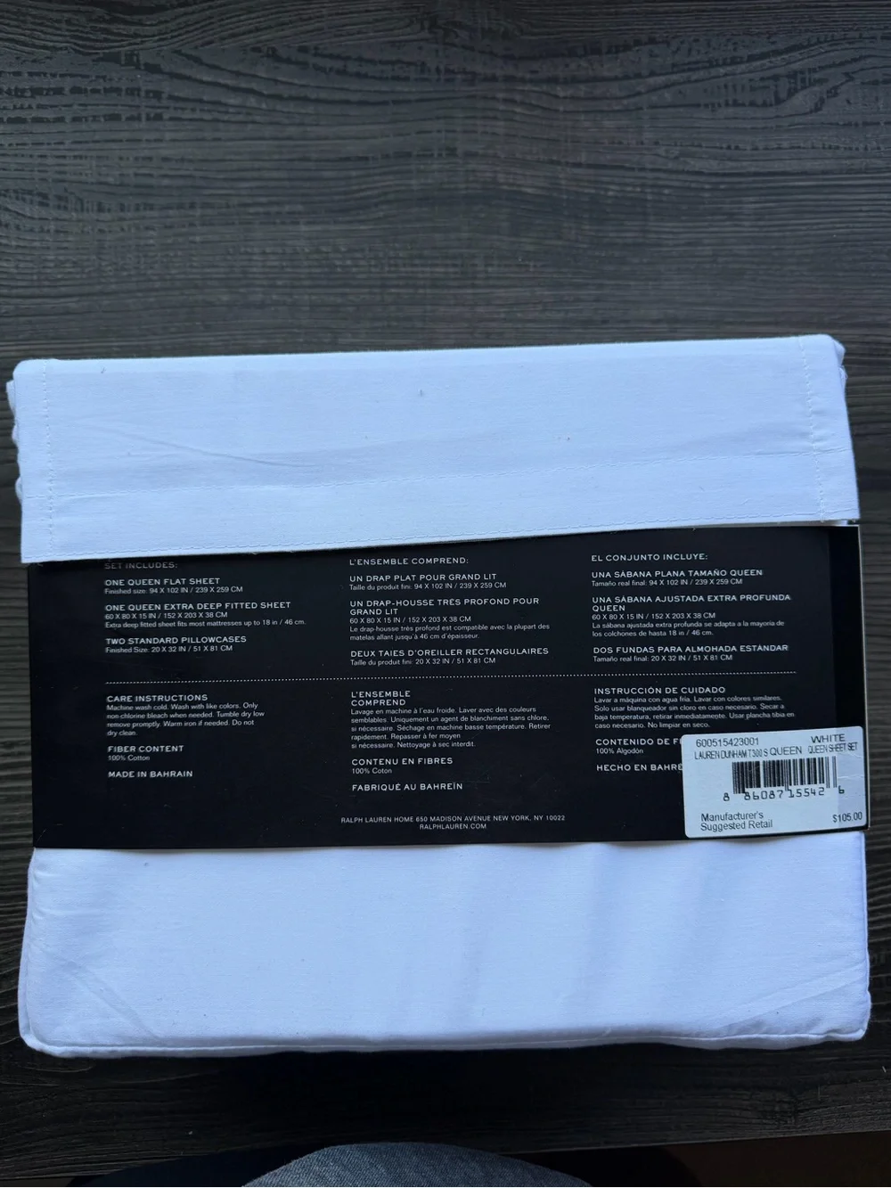 Ralph Lauren White Dunham Sateen Sheet Set